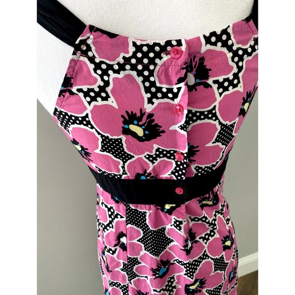 Fuchsia/Black Floral Print Dress Womens Sz S - Picture 4 of 10